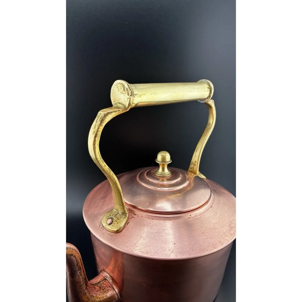 Vintage Pure Copper And Brass Handle Tea Kettle